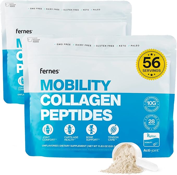 Mobility Collagen Peptides Powder - Glucosamine Chondroitin Hyaluronic Acid &amp Liposomal Vitamin C Join Bone &amp Cartilage Support Grass-Fed Type I &amp III Keto &amp Paleo 56 Servings 23.66
