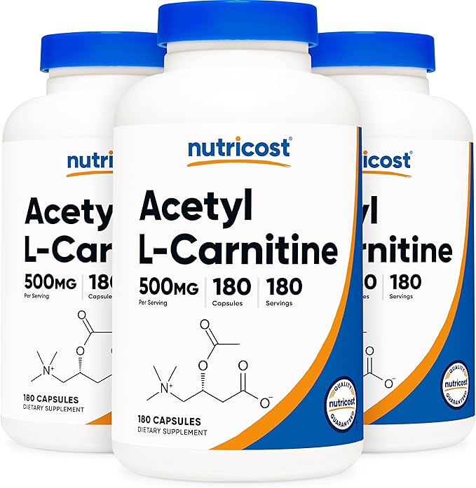 Nutricost Acetyl L-Carnitine 500mg 180 Capsules - Non-GMO and Gluten Free (3 Bottles)