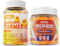 Sugar Free Turmeric Curcumin Filled Gummies 550mg for AdultsVegan Iron Gummies Supplement with Vitamin C