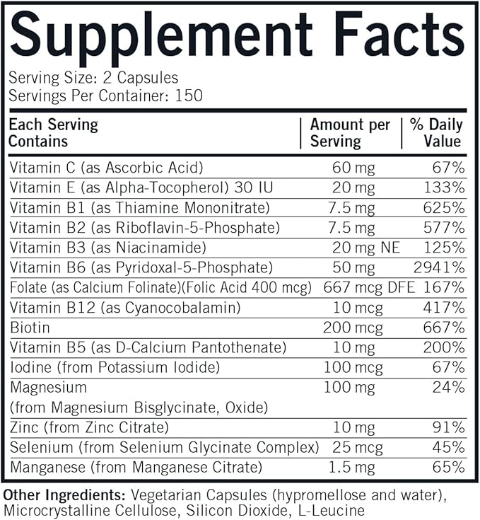 Kirkman Nu-Thera Without Vitamins A &amp D - Hypoallergenic || 300 Vegetarian Capsules || Multi Vitamin with Vitamin B-6
