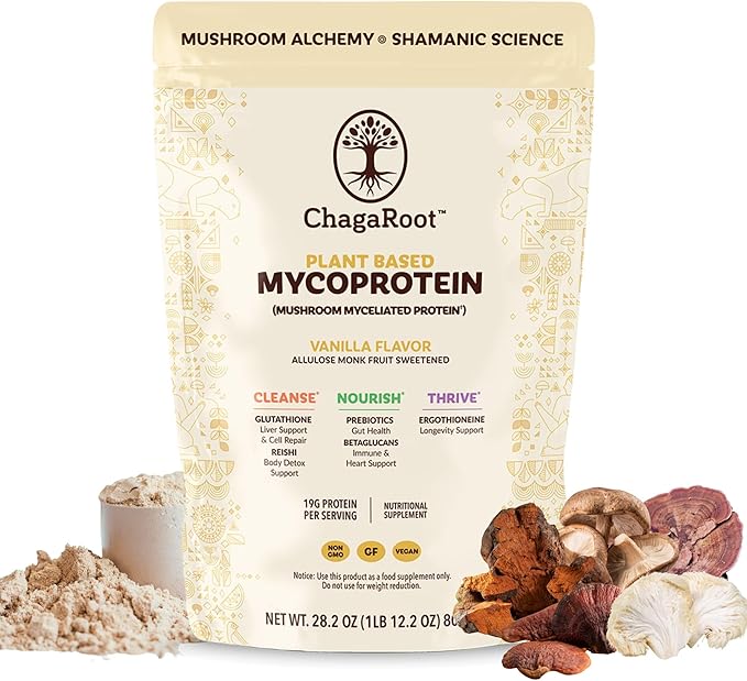 Mycoprotein Mushroom Protein Powder Vanilla - 19g of Vegan Protein Plant Based Superfood Master Blend of Chaga Reishi Turkey Tail Shiitake Lions Mane Coffee Smoothies (1.76 lb)