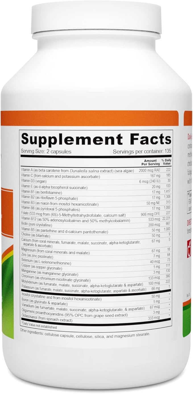 Wellness Resources Daily Energy Multiple Vitamin - 270 Capsules - Methylated Daily MTHFR Multivitamin Without Iron - Vitamin B12 Folate &amp Bioavailable B Vitamins - Best Supplement for Energy &am