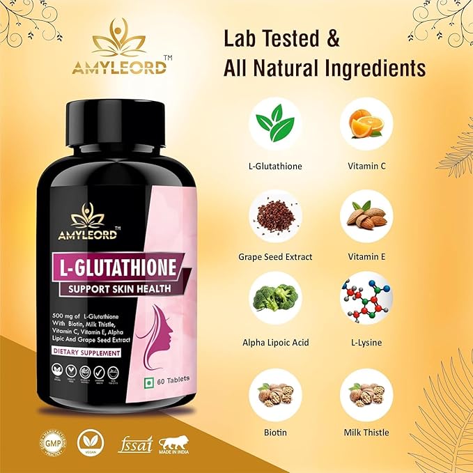 L - Glutathione Tablets 1000mg with Vitamin C Biotin Milk ThistleVitamin Extract for Help to Skin Glow - 60 Tablets