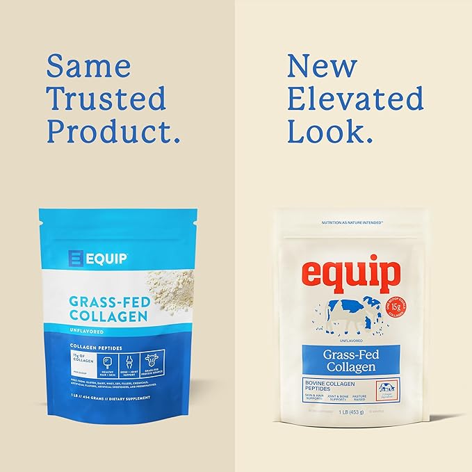 Equip Foods Grass Fed Collagen Powder | Hydrolyzed Bovine Collagen Peptides with Amino Acids | Prime Beef Collagen for Healthy Joints Skin &amp Nails | Non-GMO Paleo Friendly | 30 Servings Unflavo