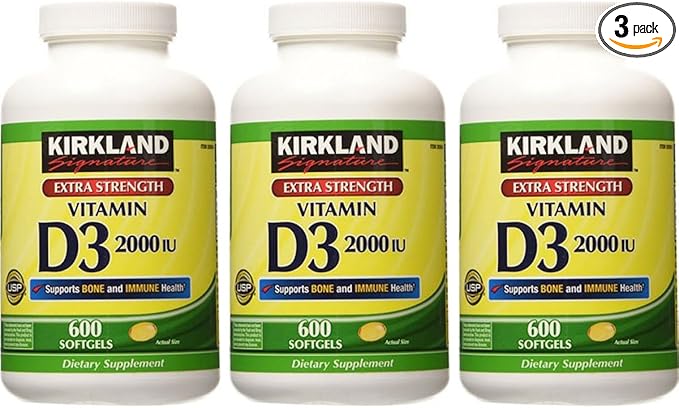 Kirkland Signature Extra Strength D3 50 mcg 600 Softgels (3 Pack)