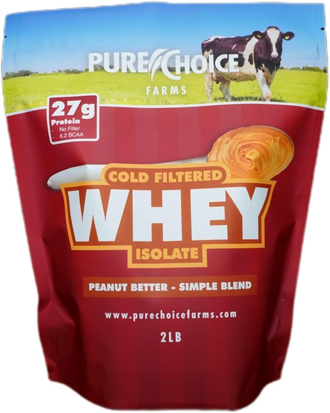 Pure Choice Peanut Butter Whey Isolate Protein Powder 28g Protein &amp Low Fat Best Cold Filtered &amp Undenatured Whey No Fillers Or Artificial Sweeteners (Peanut Butter 12 oz)