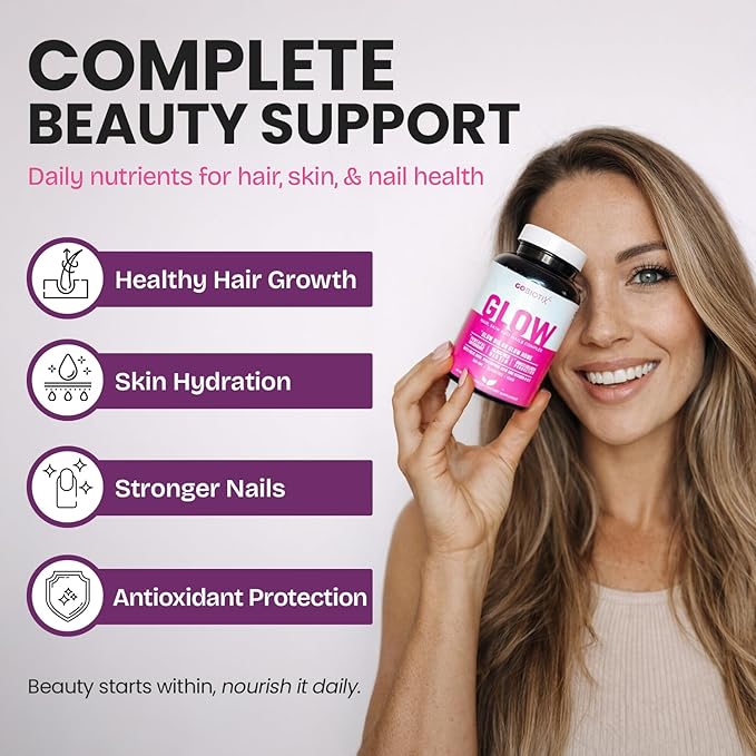 GOBIOTIX Hair Skin and Nails Vitamin Supplement - 10000mcg Biotin Pills with Hyaluronic Acid Folate Iron Magnesium and Zinc - Collagen Production Hair Growth - 60 Servings