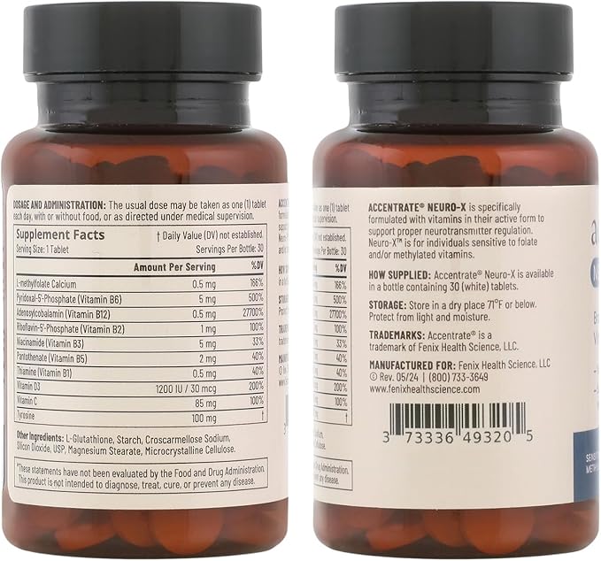 Accentrate Neuro X - Complete Vitamin B Complex | Active Multivitamin w/L-Methylfolate (5-MTHF) Adenosylcobalamin (B12) Pyridoxal-5'-Phosphate (P5P) | Brain Health | MTHFR Supplement | 30 Tablets