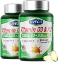 Vitamin D3 K2 Softgels Vitamin D3 10000 IU with K2 (MK-7) 200 mcg with Coconut Oil Softgels Supports Calcium Absorption Bone Immune and Heart Health - 90 Counts * 2 Packs