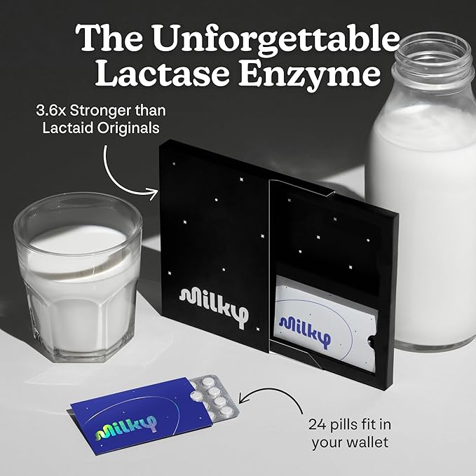 Milky Lactose Intolerance Pills - 10800 FCC - Dairy Relief for Lactose Intolerance - Lactase Enzyme Tablets - Bloating &amp Gas Relief (192 Count Black Hole)