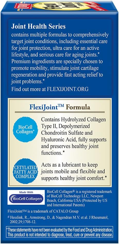 CATALO FlexiJoint Formula – Hydrolyzed Collagen Type II Chondroitin Sulfate Hyaluronic Acid Cetylated Fatty Acids Complex – Designed for Flexibility and Movement – 60 Capsules