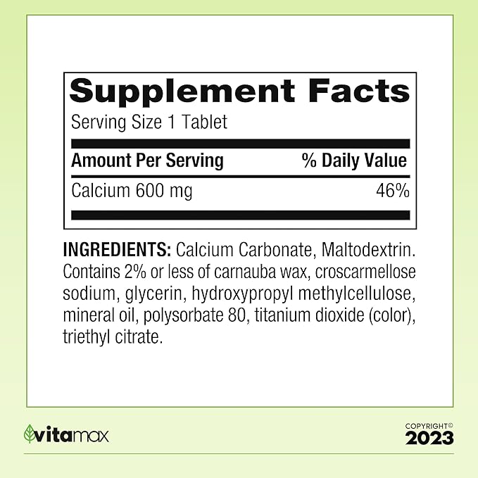 SV Calcium Calcium 600 mg 100 Tablets Bone Health Dietary Supplement Tablets Bundle - Pack of 2 with Vtmx Vitamin Guide