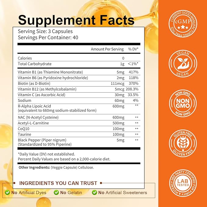 Totaria R Alpha Lipoic Acid 600mg - Stabilized ALA Supplement for Neuropathy Support Capsules Nerve Health Nervous System and Antioxidant Non-GMO Gluten Free Vegan Safe 120 Counts