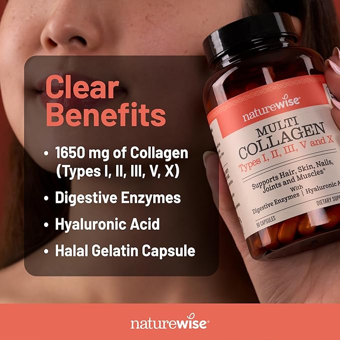 NatureWise [1] Multi Collagen Peptides Pills + Hyaluronic Acid - 90 Capsules[30 Day Supply] + [1] Omega 3 Fish Oil 1000mg + Vitamin E - Wild-Caught - 60 Softgels[30-Day Supply]