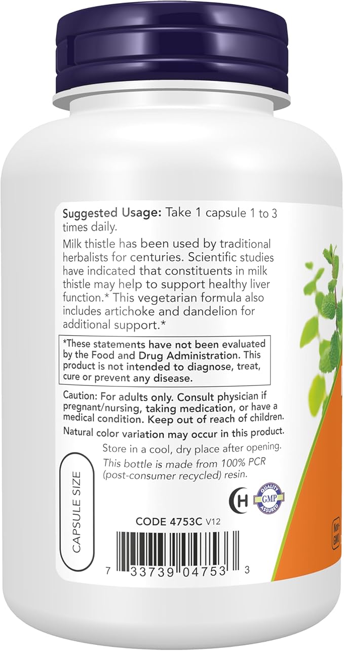 NOW Foods 2 Pack Silymarin Milk Thistle Extract with Artichoke &amp Dandelion Double Strength 300 mg 200 Veg Caps