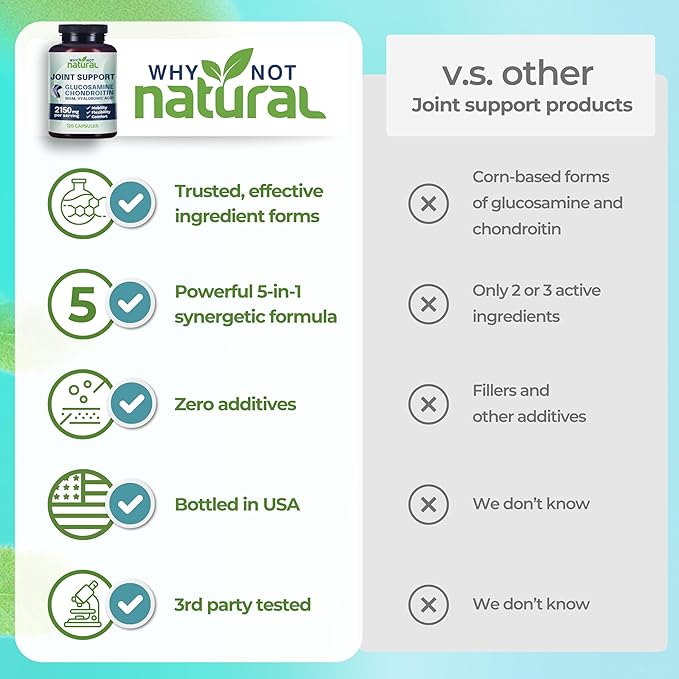 Why Not Natural Glucosamine Chondroitin MSM Joint Support Supplements - Knee Pain Joints Health Suppplement