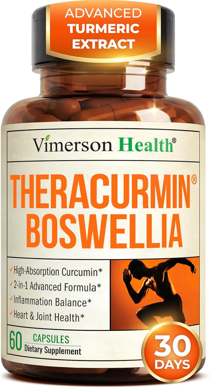 Advanced Turmeric Curcumin Supplement for Joint Support &amp Inflammation – Enhanced Absorption Theracurmin 600mg with Boswellia Serrata for Mobility &amp Recovery – Vegan Gluten Free – 60 Capsules