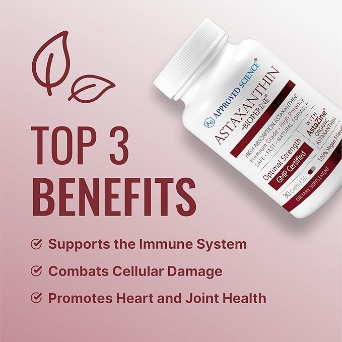 Approved Science® Astaxanthin 12 mg - Extra Strength Antioxidant - Supports Heart Eyes Skin - 30 Vegan Capsules - 1 Month Supply