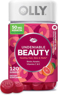 OLLY Undeniable Beauty Gummy for Healthy Hair Skin &amp Nails* Biotin Vitamins C &amp E Keratin Chewable Supplement Grapefruit Flavored 60 Day Supply - 120 Count
