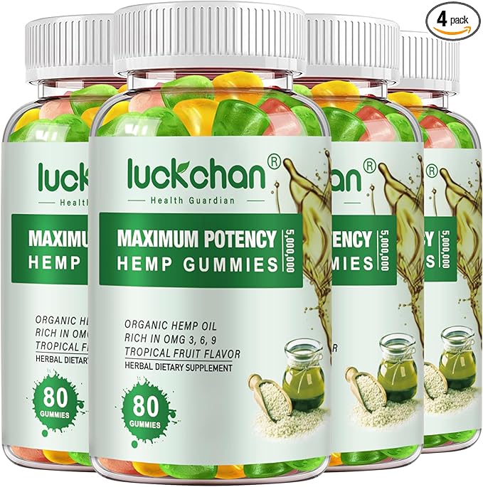 Hemp Gummies Advanced Extra Strength for Sleep Pain Anxiety - High Potency Natural Hemp Oil Infused Gummies Hemp Gummy for Adults-4 Packs