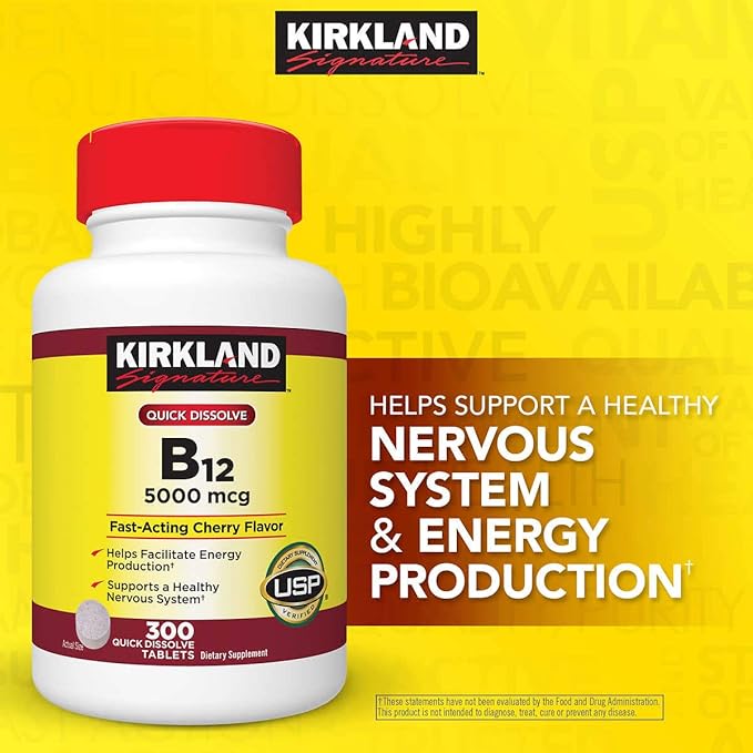 Kirkland Signature Quick Dissolve B-12 5000 mcg. 300 Tablets (2 Pack)