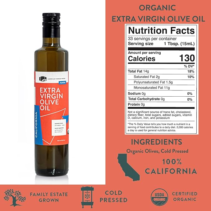 American Vinegar Works - Organic Extra Virgin Olive Oil &amp Red Wine Vinegar - 8.5oz of Red Wine Vinegar and 16.9oz of EVOO - Perfect ratio for Salad Dressing Marinades and More! Great Gift Giving