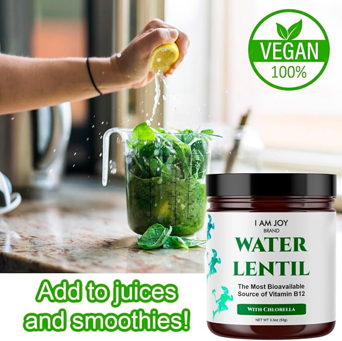 I Am Joy co. Water Lentil Protein Powder with Chlorella Plant Based Vegan Duckweed Rich in Natural B12 Vitamin Non GMO Gluten Free Sugar Free Sustainably Grown 3.3 oz ( 93g) Jar