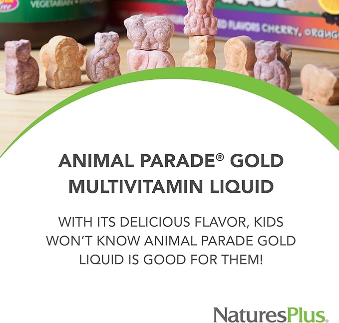 NaturesPlus Animal Parade Gold Children's Liquid Multivitamin Natural Tropical Berry - 30 oz Pack of 2 - Immune Support Supplement - Vegetarian Gluten Free - 120 Total Servings