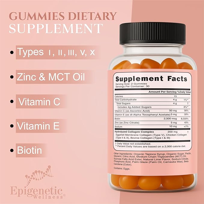 High Potency Multi Collagen Gummies with Types I II III V X Plus Vitamin C E Biotin and Zinc for Skin Elasticity Joint Support Hair Nail Health and Daily Wellness Collagen Supplement
