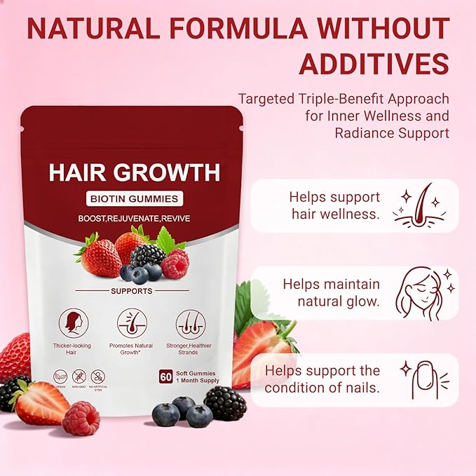 Lumin Hair Gummies with Biotin &amp Collagen Mixed Berry Flavor Supports Healthy Hair Growth &amp Strength Skin &amp Nails Vegan &amp Non-GMO 60 Gummies