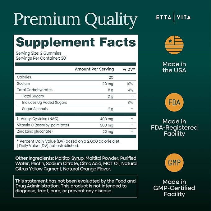 Sugar-Free NAC Gummies (Immune Support Complex) N-Acetyl Cysteine Vitamin C &amp Zinc - Supports Respiratory Health Liver Detox &amp Cleanse Kidney Function NAC Supplement for Kids and Adults -