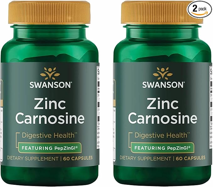 Swanson Zinc Carnosine (PepZin GI) - Natural Supplement Promoting Gastric Health &amp Digestive Support - Supports Microbial Balance in The Stomach - (60 Capsules) (2 Pack)