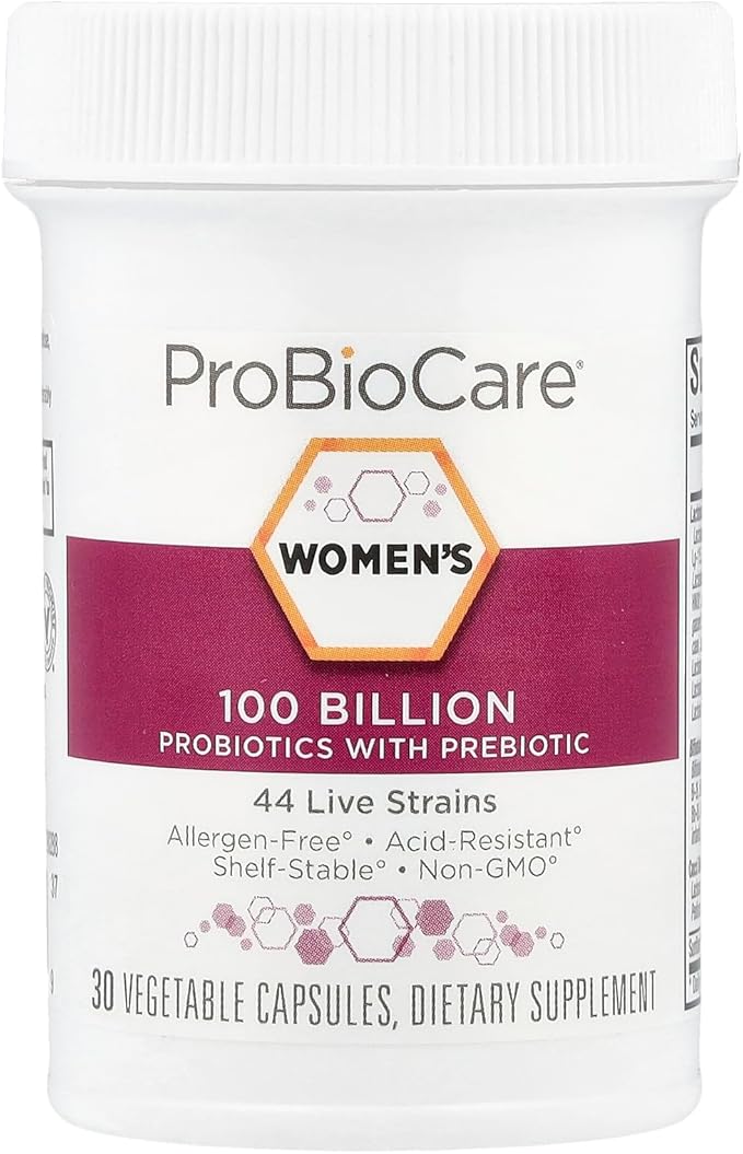 ProBioCareProbiotic for Women 100 Billion CFUs Supports Digestive Immune &amp Gut Health Promotes Healthy Microbiome Balance &amp Nutrient Absorption (30 Vegetable Capsules)