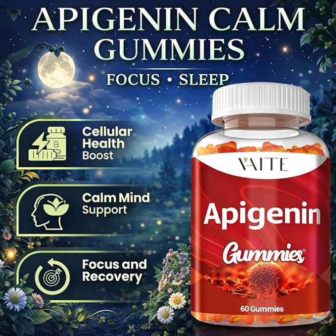 VAITE Apigenin Supplement 150mg - Chamomile Extract Vegan Gummies with Flavonoids Bioflavonoids &amp Polyphenols - Plant-Based Relaxation Support - Liposomal Calm Formula - Non-GMO Herbal Mood Balan