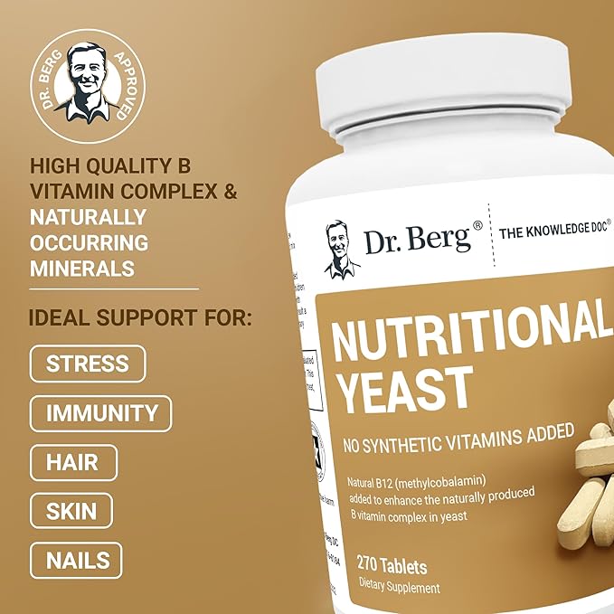 Dr. Berg Nutritionals Yeast Tablets – Natural B12 Added - All 8 B Vitamin Complex – Organic Vanilla Flavor - 270 Vegan Tablets Dietary Supplements