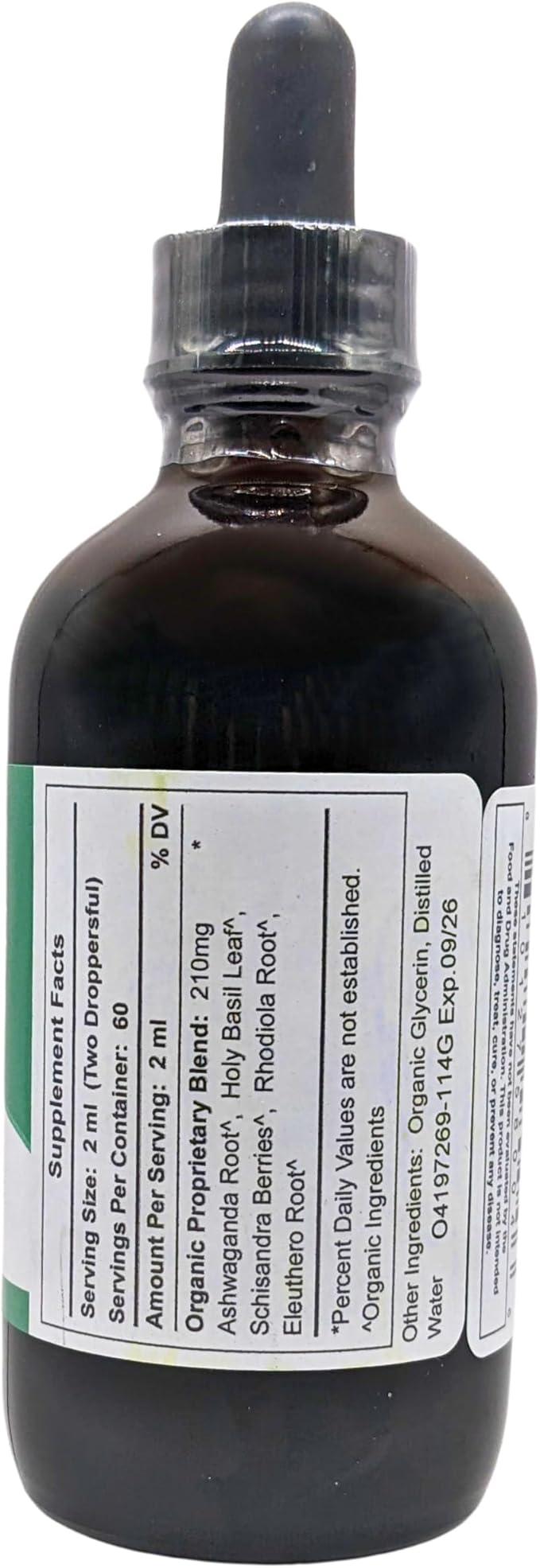 Herb Lore Organic Adrenal Tonic Tincture - Herbal Adrenal Support Supplement - Adaptogen Drops with Ashwagandha Rhodiola Eleuthero Holy Basil and Schisandra - Alcohol Free - Liquid - 4 Fl Oz