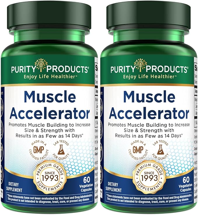 Purity Products Muscle Accelerator 650 mg Patented &amp Clinically Tested Muscle Accelerator Blend of Ayurvedic Herbal Extracts Promotes Strength Endurance + Muscle Growth - 60 Veg Caps (2)