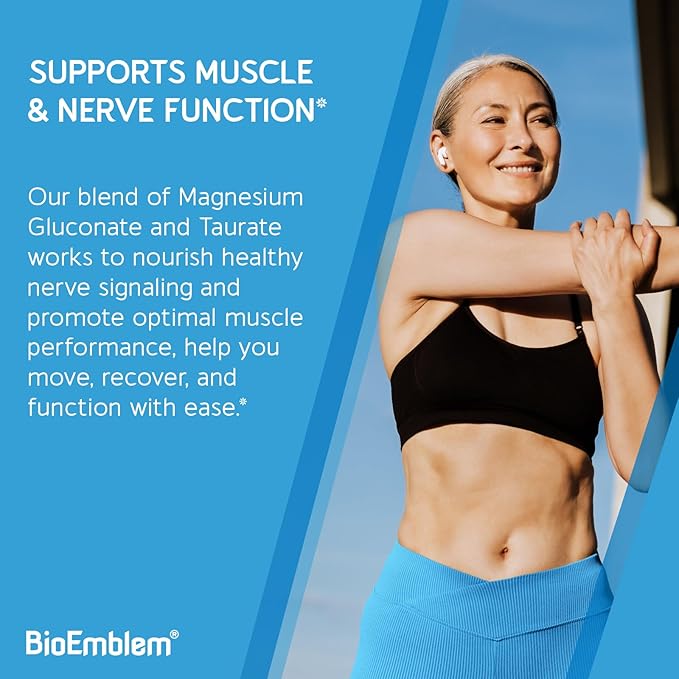 BioEmblem Triple Complex Magnesium Powder Drink - 350mg High Absorption Magnesium Glycinate Gluconate Taurate &amp GABA for Rest Sleep &amp Brain Health - Passionfruit Mango Flavor - Vegan(60 Se