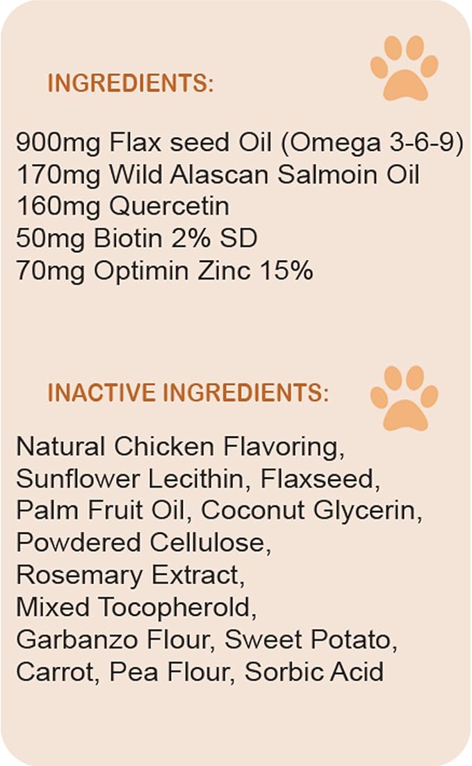 Omega 3 Dog Chews with Salmon Oil Biotin &amp Vitamin E White/Orange 120 Soft Chews 2 Bottles for Skin &amp Coat Support