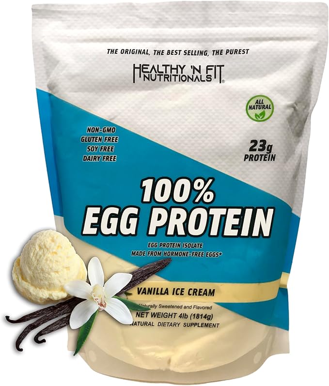 Healthy 'N Fit 100% Egg Protein- Vanilla (4lb): 100% Egg White Protein Plus Natural Peptides.-Naturally Sweetened Pure Keto Paleo Friendly