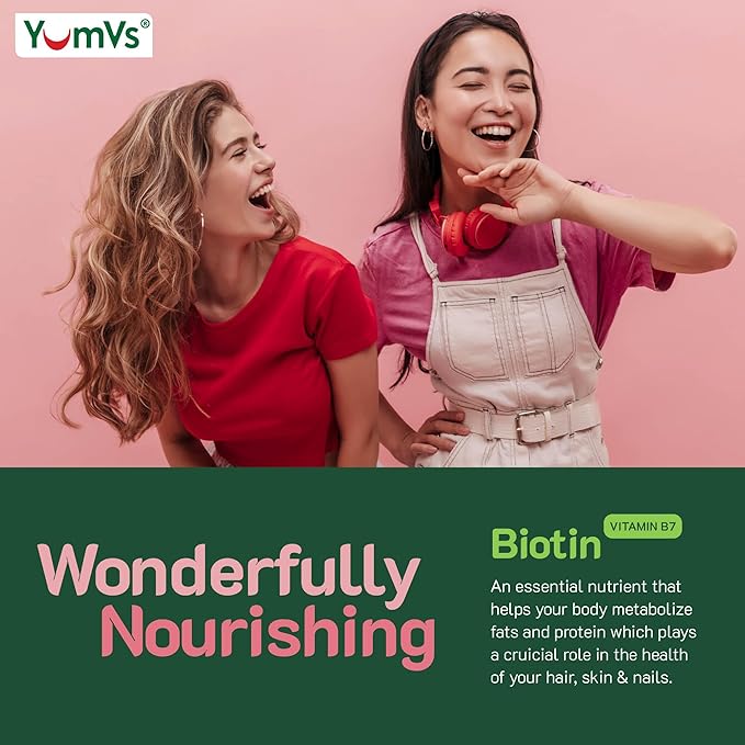 YumVs Biotin Gummies 5000mcg - Luscious Raspberry Flavor - Thicker Faster Hair Growth Gummies for Women or Men - Hair Skin &amp Nails Vitamins - Hair Gummy - Vegetarian Biotin Supplement (60 Ct. 2p