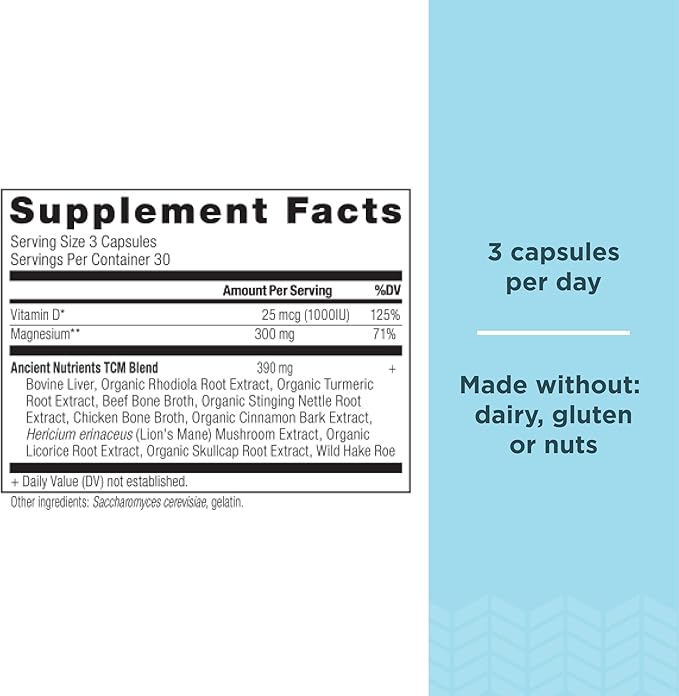 Magnesium Supplement by Ancient Nutrition Magnesium 300mg with Vitamin D for Immune Support Adaptogenic Herbs Enzyme Activated Paleo &amp Keto Friendly 90 Capsules