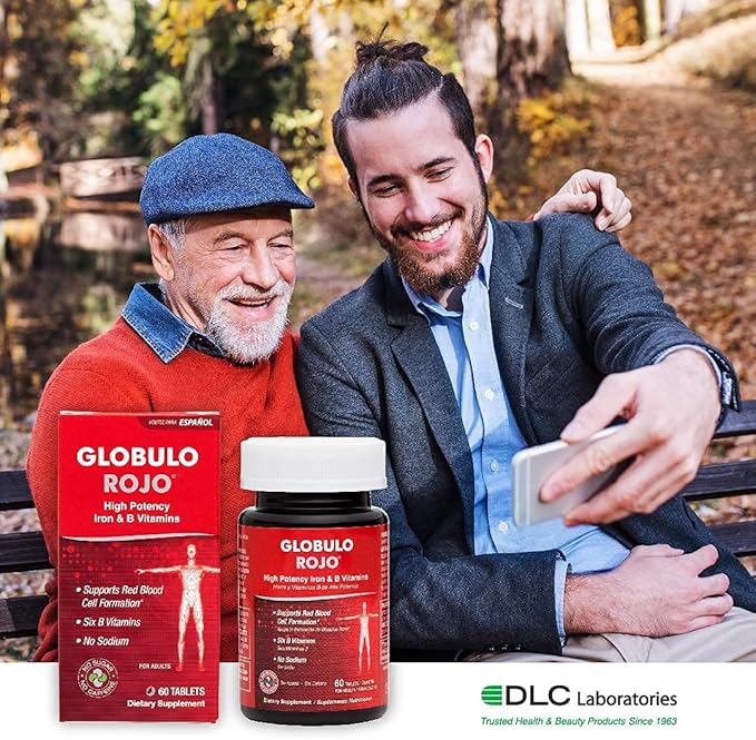 Globulo Rojo Iron Supplement - Dietary Supplement Pills with High Potency Iron &amp B Vitamins 60 Tablets - 6 Pack
