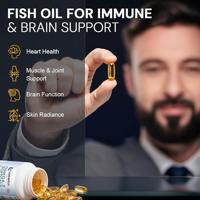 Leowell Omega-3 Softgels – High Potency EPA 432 mg &amp DHA 288 mg Fish Oil Supplement – 720 mg Total – 30 Softgels – Supports Heart Brain &amp Joint Wellness – Fish Oil Pills Omega 3 Supplement
