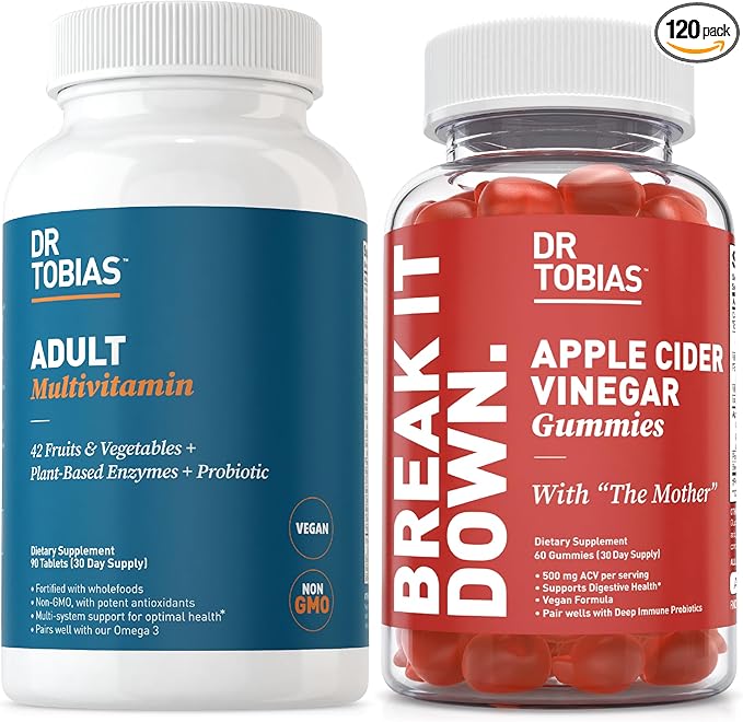 Dr. Tobias Adult Multivamin &amp Apple Cider Vinegar Gummies Supports Energy Immunity &amp Gut Health with 42 Fruits &amp Vegetables Plus Probiotics Cludes The Mother FOlate B12