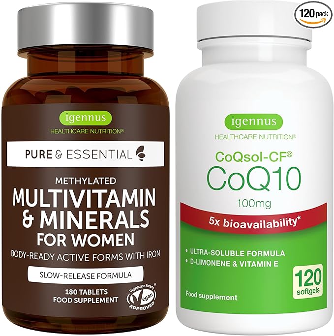 Multivitamin &amp Minerals for Women + High Absorption CoQ10 100mg 120 Softgels Energy Bundle Sustained Release Advanced Multivitamin + CoQ10 with Vitamin E &amp D-Limonene by Igennus