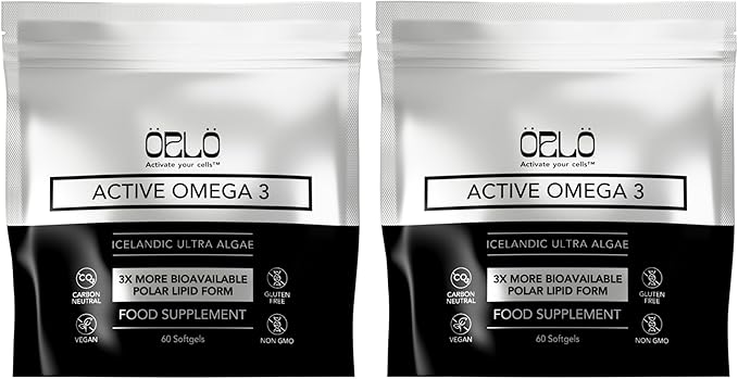 Orlo Vegan Omega 3 Algae Oil 1000mg - Natural Icelandic Nordic Omega-3 EPA &amp DHA Supplement - Fish Oil &amp Krill Alternative for Heart &amp Brain – 120 Easy-to-Swallow Burpless Mini Softgels