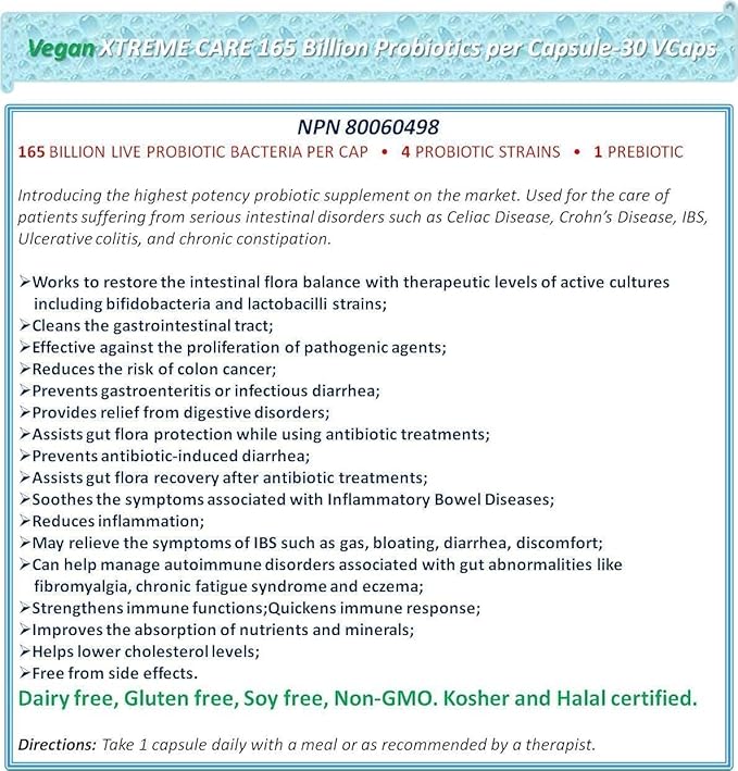 NOVA Probiotics Vegan Xtreme Care 165 Billion Probiotics per Capsule-30 VCaps