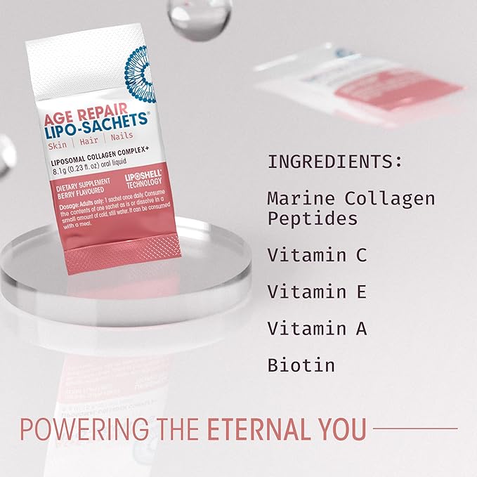 Age Repair Lipo-Sachets Liposomal Collagen Skin Supplement - Liquid Collagen Peptides to Support Skin Firmness Elasticity