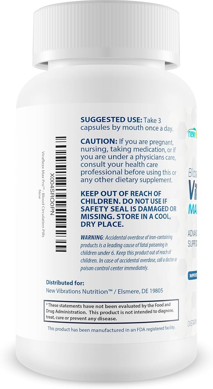 ViraFlexx Max Pro - Improved Circulatory Health Formula - Our Best Nitric Oxide Blood Flow Supplement For Men - Mens Blood Circulation Pills For The Head - Advanced Blood Flow Vasodilator Supplements